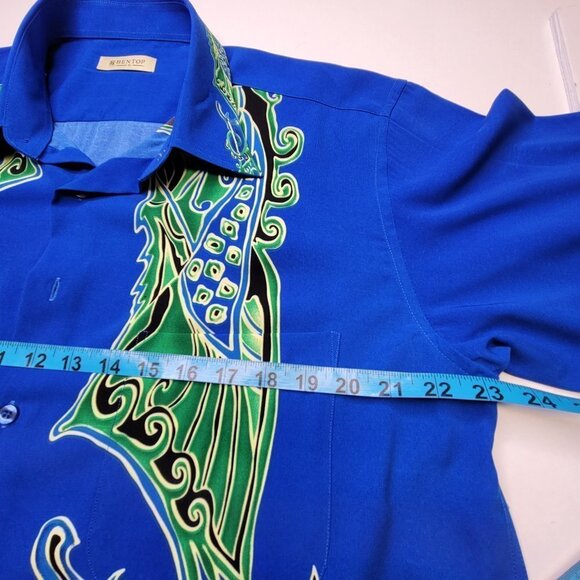 Men's Blue Batik Long Sleeve Shirt - Picture 8 of 14